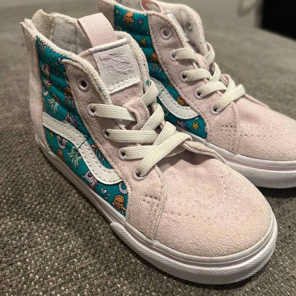 Vans Kids Pink and Teal High-Top Sneakers